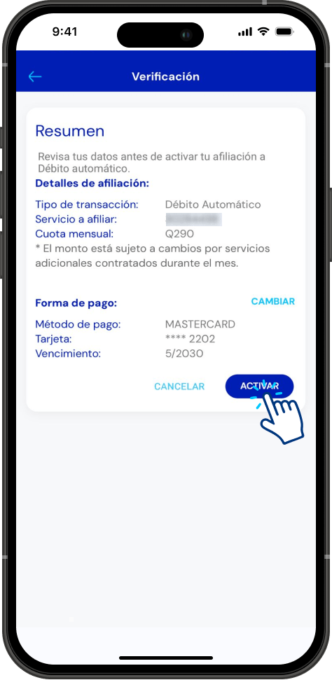 Paso 6 - Afiliarme a débito automático