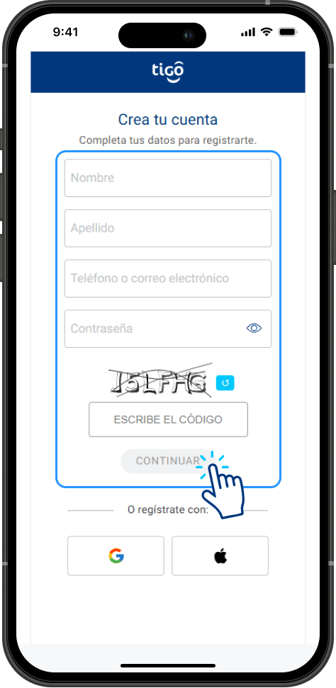 Crea tu cuenta Tigo