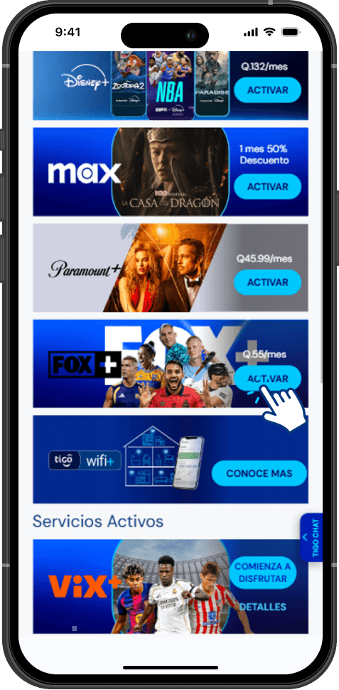 Paso 2 - Listado de Servicios Premium con Fox+