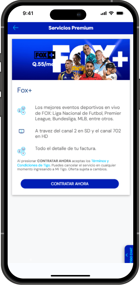Paso 3 - Pantalla de Fox+ con el botón Contratar ahora