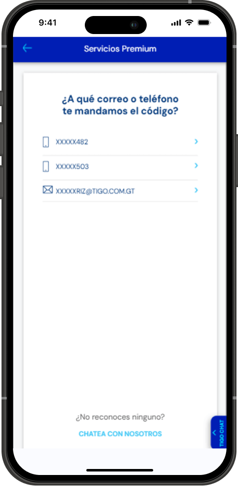 Paso 4 - Opciones para recibir el código por correo o teléfono