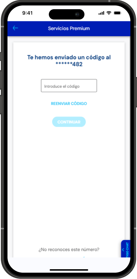 Paso 5 - Pantalla para ingresar el código de verificación