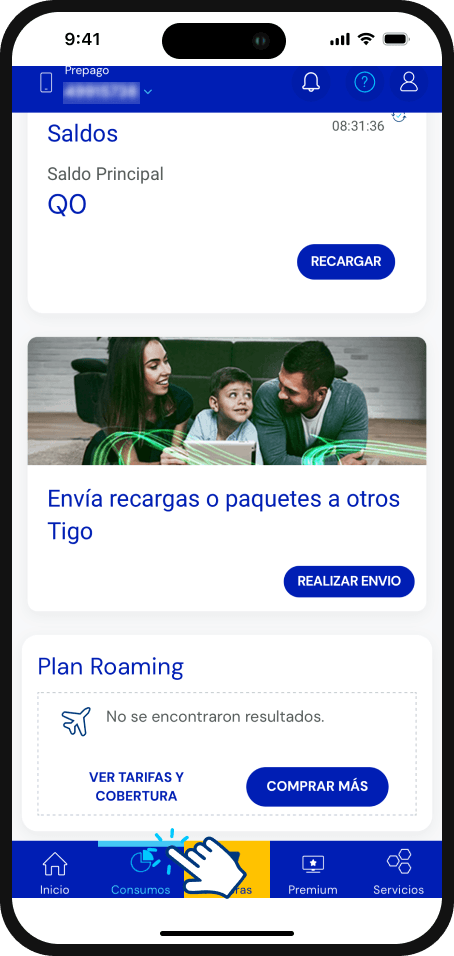 Paso 1 - Sección Consumos de Mi Tigo App