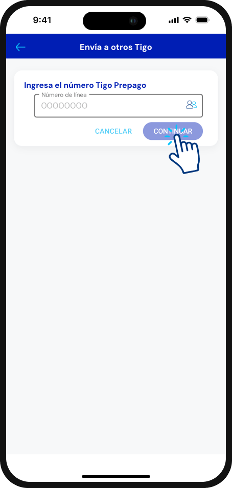 Paso 3 - Pantalla Envía a otros Tigo para ingresar el número