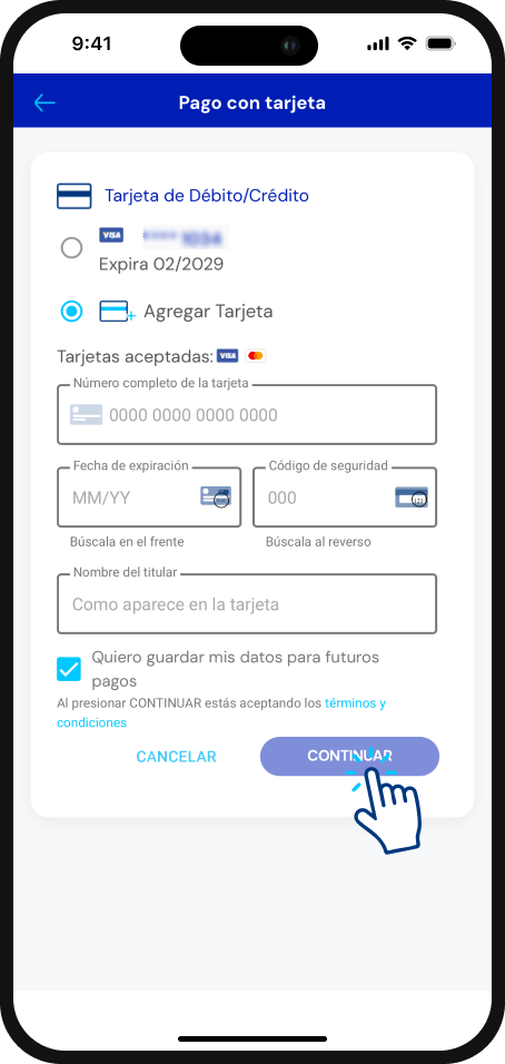 Paso 5 - Formulario de pago con tarjeta