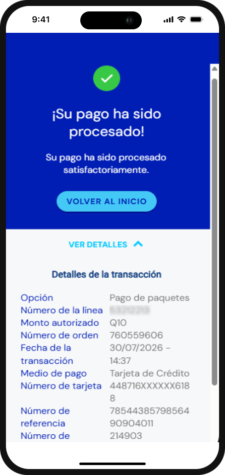 Paso 6 - Pantalla de compra exitosa con el detalle de la transacción