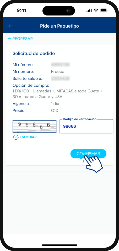Paso 4 - Solicitud de pedido con el producto, la vigencia y el precio