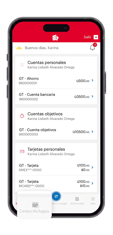 Paso 2 - Menú inferior con la opción Centro de Pagos