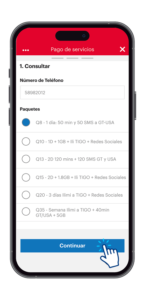 Paso 5 - Formulario con el número de teléfono y el listado de paquetes
