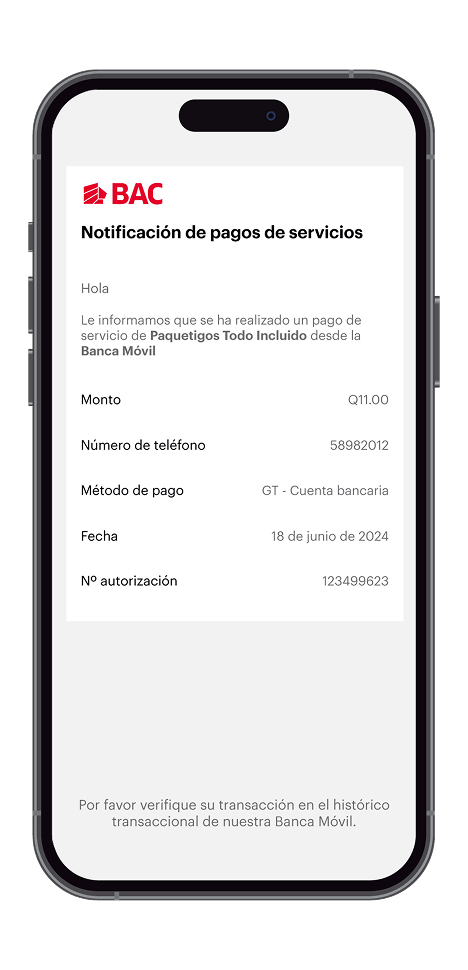 Paso 6 - Notificación de pago de servicios con el detalle de la transacción