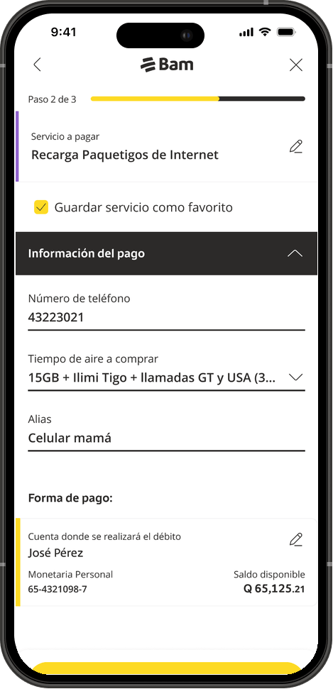Paso 4: información de la compra y cuenta de pago