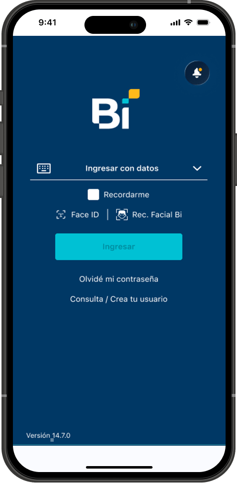 Paso 1 - Pantalla de inicio de sesión de Bi en Línea