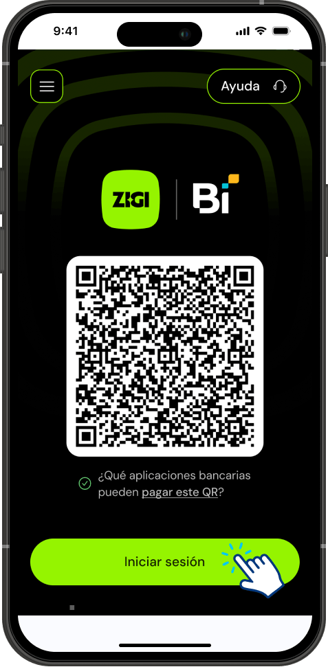 Paso 1 - Pantalla de bienvenida de ZIGI con el código QR