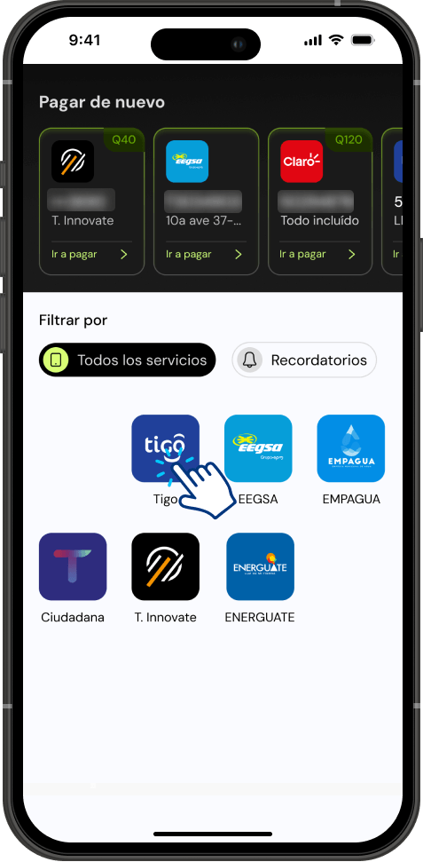 Paso 4 - Listado de servicios con Tigo disponible