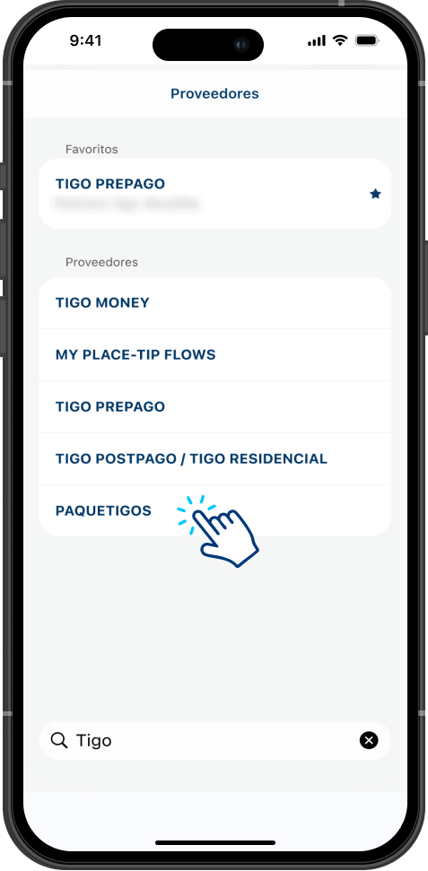 Paso 4 - Listado de proveedores con la opción PAQUETIGOS