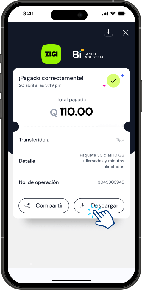 Paso 8 - Comprobante de pago del Paquetigo