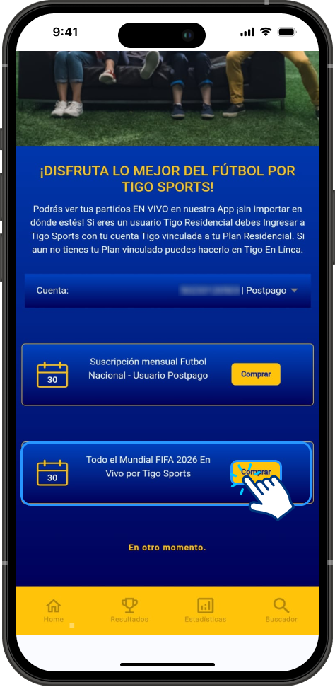 Paso 1 - Postpago App Tigo Sports