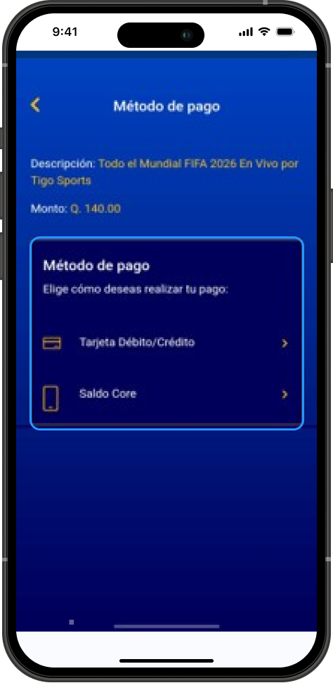 Paso 2 - Prepago App Tigo Sports