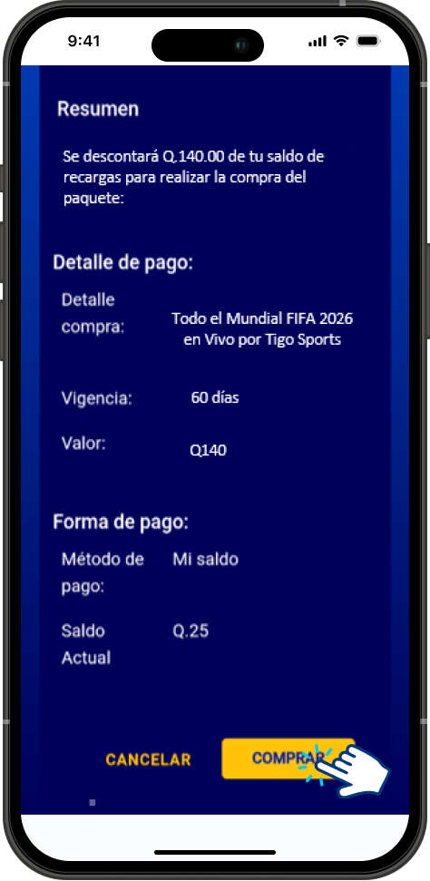 Paso 3 - Prepago App Tigo Sports