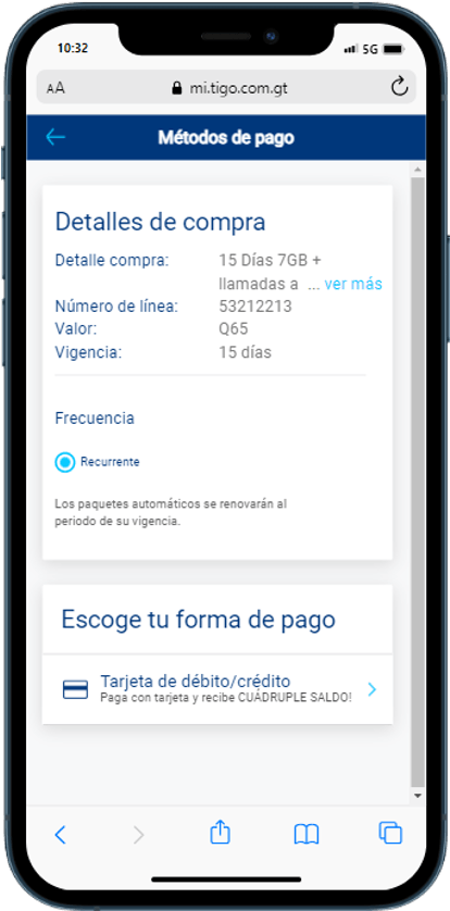 Paso 3 - Métodos de pago del paquete adicional