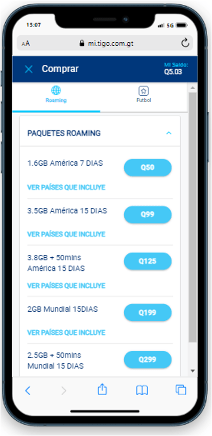 Catálogo de paquetes Roaming