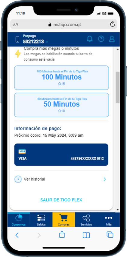 Paso 2 - Historial y opción de salir de Tigo Flex