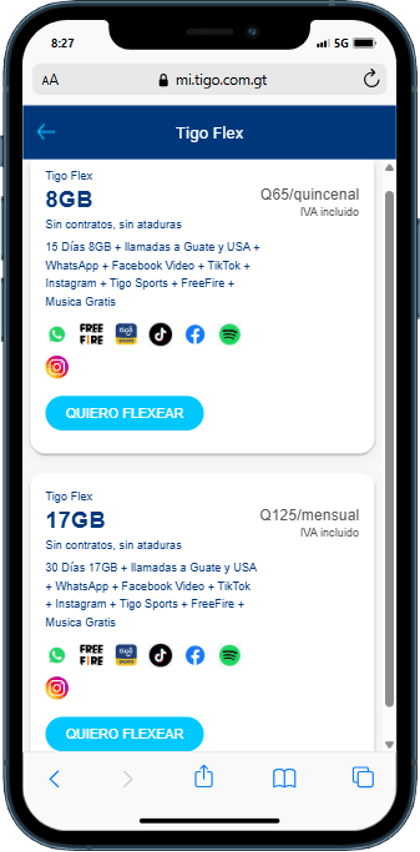 Paso 1 - Catálogo de paquetes Tigo Flex